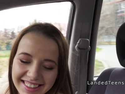 Cute teen hitchhiker sucks cock in car